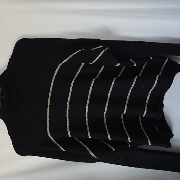 cupcakes & cashmere Anthropologie Black and Silver Striped Mock Neck Sweater - Picture 2 of 7